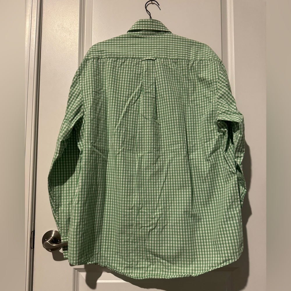 IZOD Gingham Checkered Green Casual Button Down Shirt - Picture 3 of 4